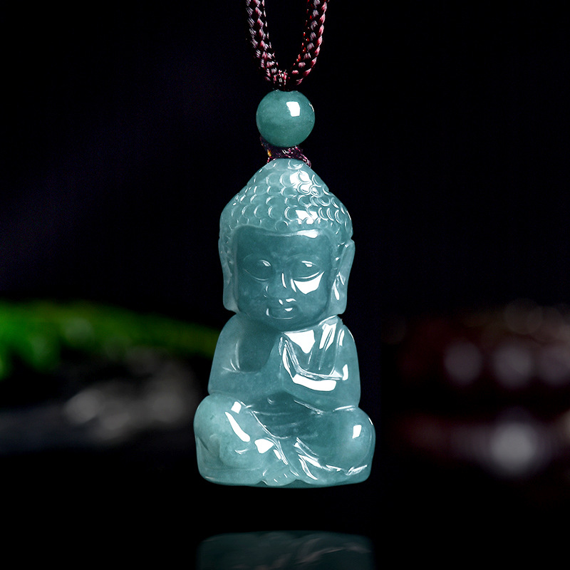 Jewelry & Watches Vitopoulos - Natürlicher Echter Smaragd Jade Blauwasser-Baby-Buddha Anhänger