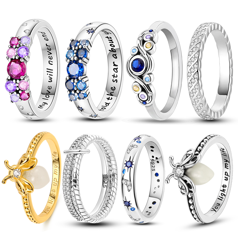 Statement Cocktail Ring - 925 Silber Sterne und Glühwürmchen (verschiedene