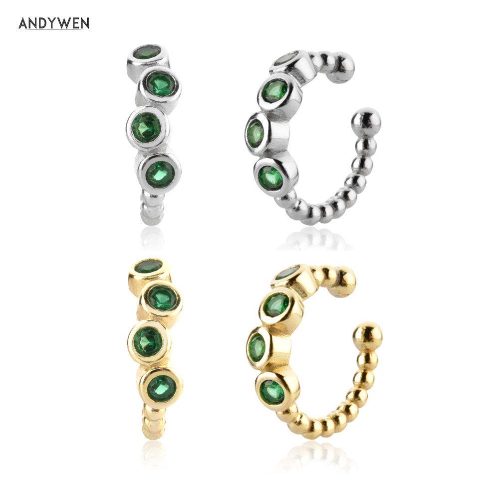 Ear Cuff No Piercing - ANDYWEN 925 Sterling Silber Grün Zirkon