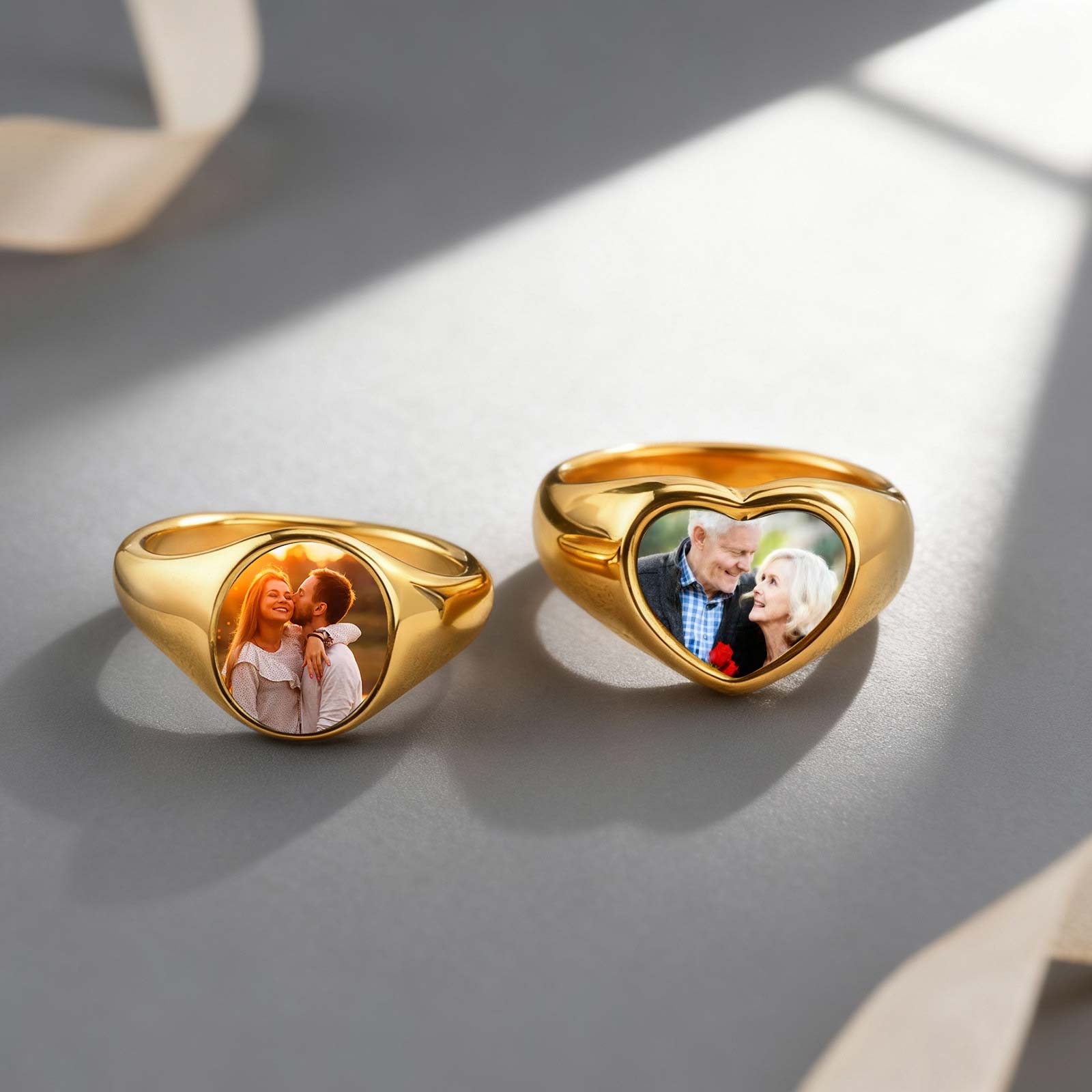 Statement Cocktail Ring - Benutzerdefinierter Foto-Siegelring für Frau, Edelstahl, Logo,