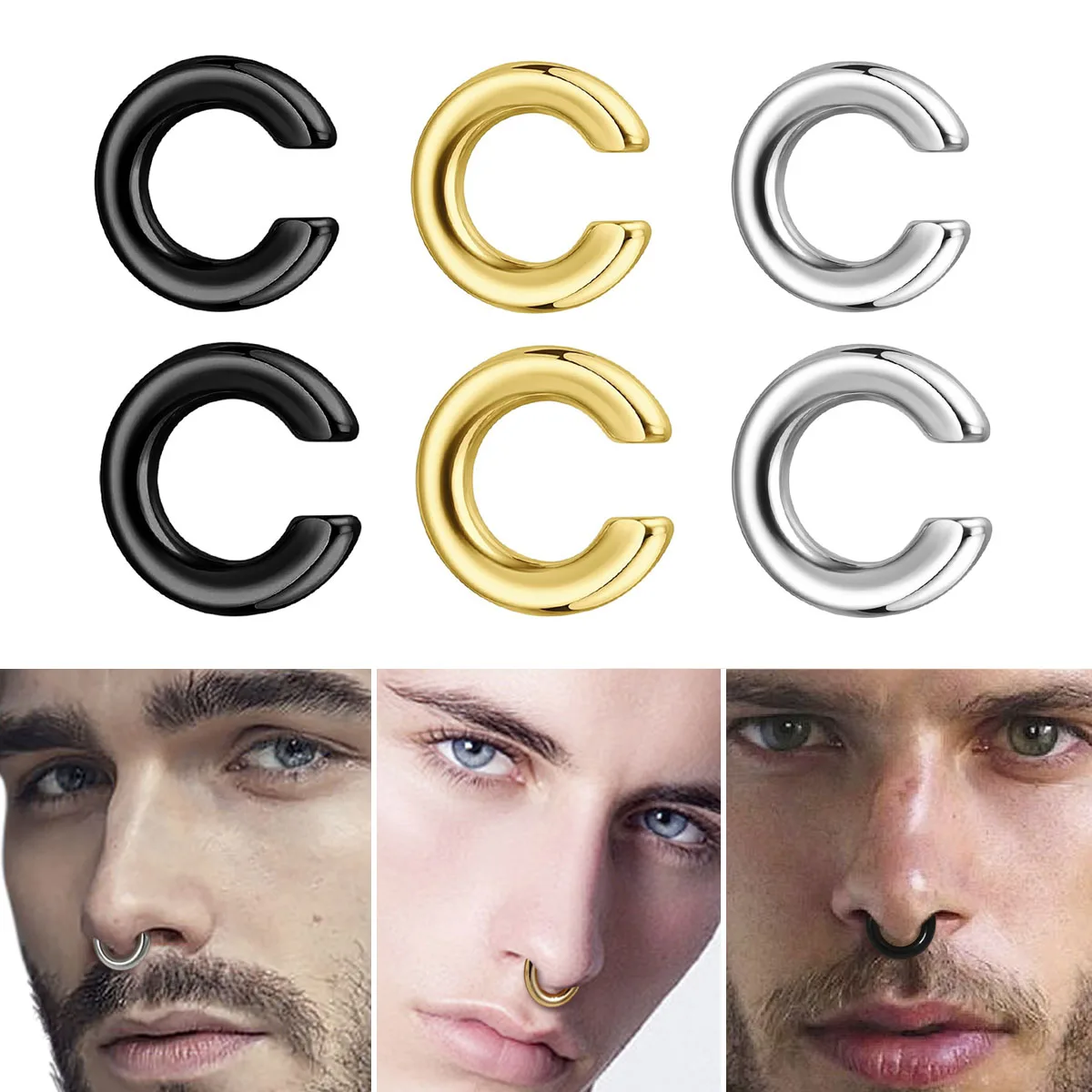 Ear Cuff No Piercing - 1 Stück Übertriebener C-förmiger Nicht-Durchstechender Nasenring,