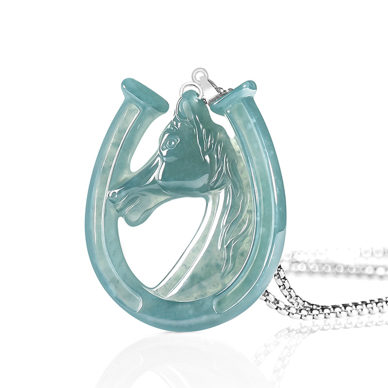 Jewelry & Watches Vitopoulos - S925 Silber Natürlicher Blauer Wasserjade Pferdehuf-Anhänger