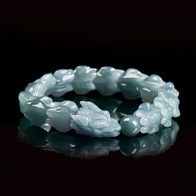 Jewelry & Watches Vitopoulos - Blaues Burmesisches Jadeit-Drachenarmband Geschnitzter Edelstein-Armreif Talisman
