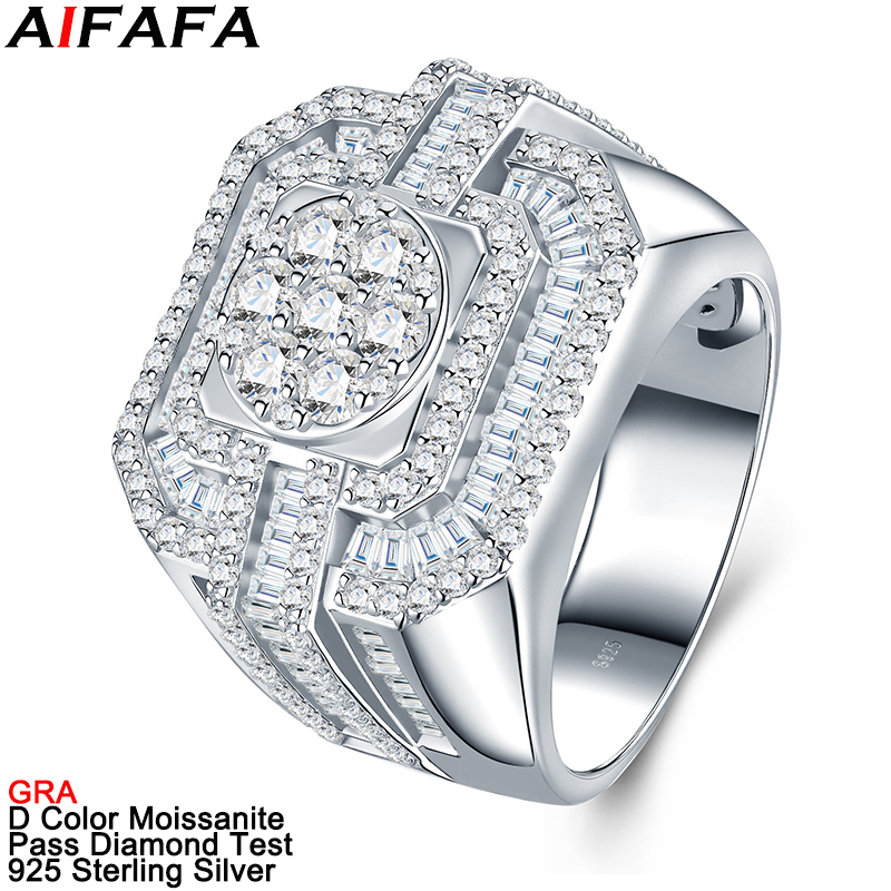 Sterling Silver Ring - D-Farbe VVS Vollmoissanit-Diamantringe für Männer Atemberaubender