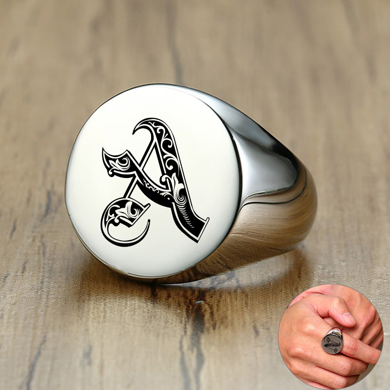 Statement Cocktail Ring - Vnox Stilvolle Muster Schrift Initial Stempel